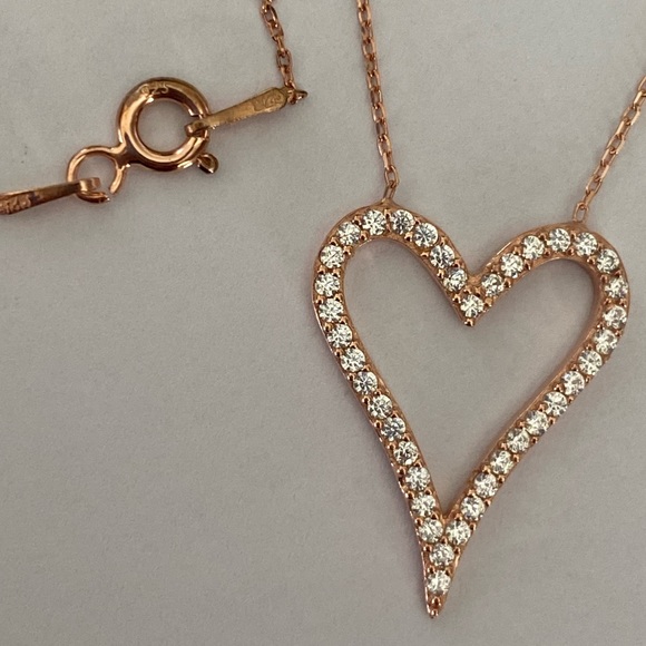 💖925 Silver necklace heart love cz stones 14k rose gold plated - Picture 3 of 4